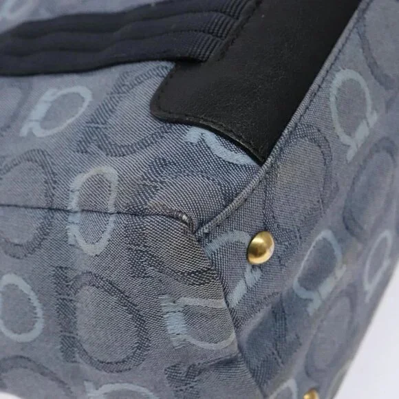 Salvatore Ferragamo Gancini Tote Bag Canvas Blue Gold Auth 139532 - Picture 5 of 16